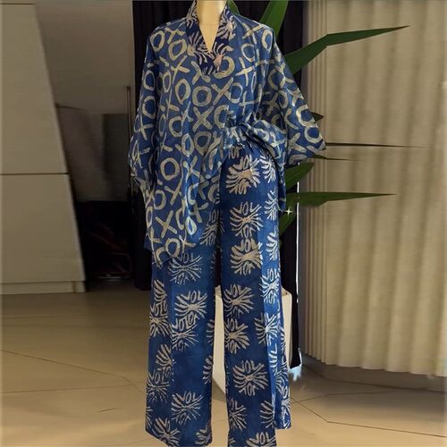 跨境印花大码上衣长裤非洲套装