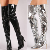 银色过膝欧美风细高跟大码 时装 女长靴Knee 2021秋新款 high boots