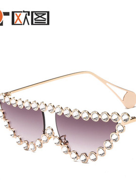 猫眼欧美时尚风镶钻金属太阳眼镜