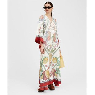 2026独立站亚马逊欧美新款夏印花七分袖立领两面穿连衣长裙Dress