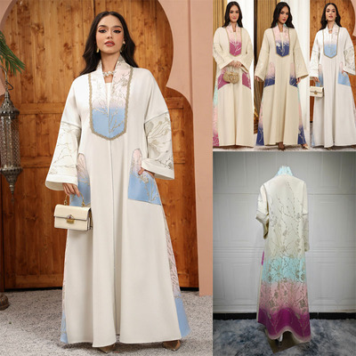 印尼迪拜提花亮片渐变色长袍女装