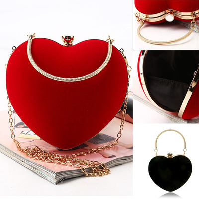 心形女晚宴带手挽手拿绒面纯色包