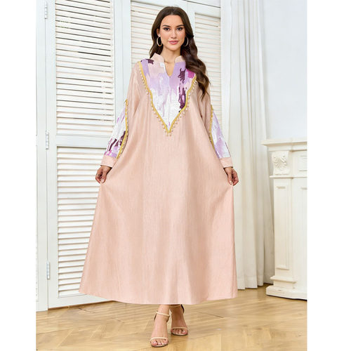 跨境晚礼服拼接吊珠大码连衣裙