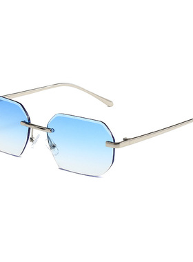 新款跨境时尚切边无框金属太阳镜欧美个性多边形防紫外线遮阳墨镜