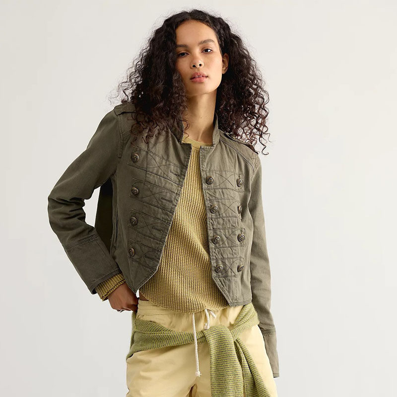 2026秋跨境复古做旧双排扣军旅风短款女夹克修身外套Women's coat
