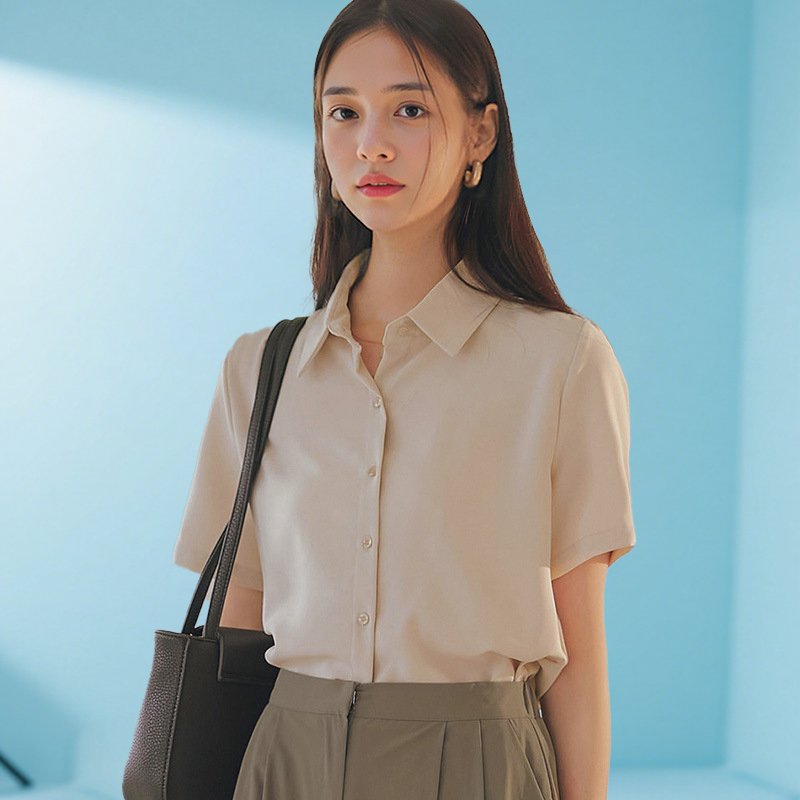 夏季雪纺衫POLO衫T恤女宽松短袖衬衫女2025薄款冰感开衫面试衬衣