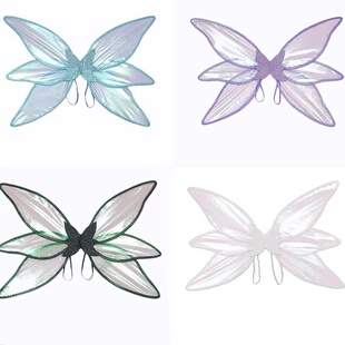 儿童节蝴蝶6片翅膀男女童炫彩透明翅精灵翅膀表演道具COS装扮派对