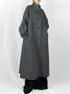 没2月    秋冬高级感收腰立领毛呢羊毛大衣外套