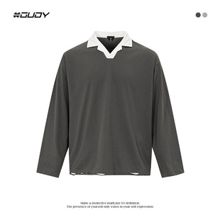 休闲宽松翻领上衣polo衫 OVDY潮牌美式 打底衫 t恤男春秋新款 男 长袖