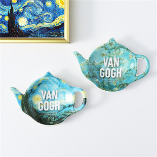 梵高名画星空 盛开的杏花陶瓷壶形茶包碟餐具饼干碟点心碟醮料碟