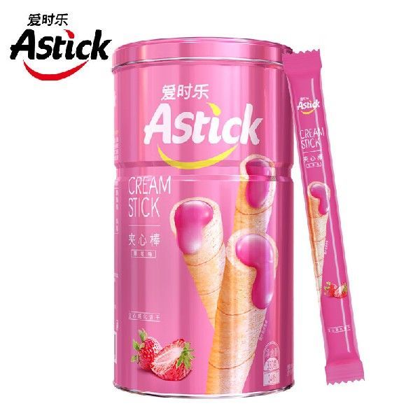 爱时乐（Astick）草莓味夹心棒(注心饼干）蛋卷威化饼干休闲零食