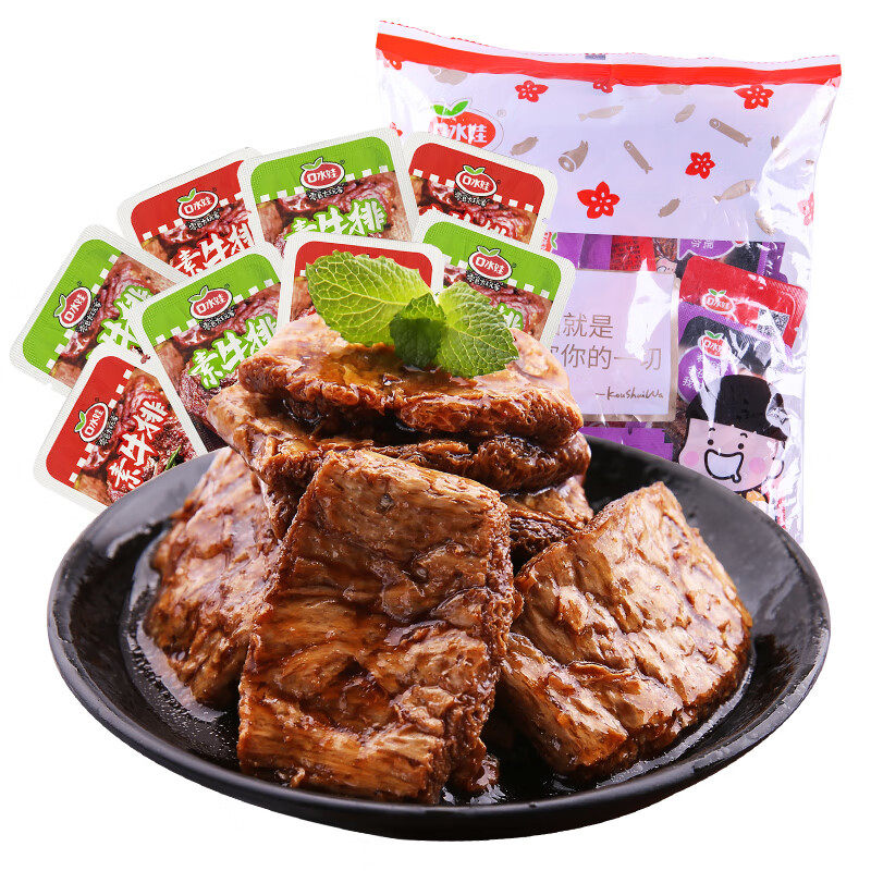 口水娃休闲零食蛋白素肉手撕豆干素牛排混合味210g约17小包