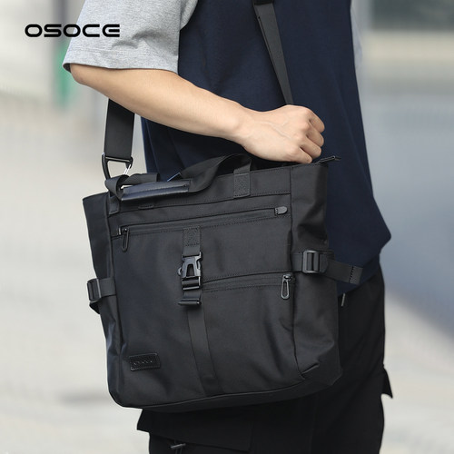 OSOCE斯哲大容量机能工装斜挎包防水托特包出差电脑包公文手提包