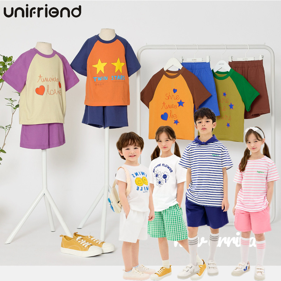 unifriend韩国夏季儿童洋气五分休闲套装潮中大童短袖短裤两件套