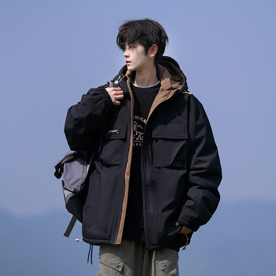 啄木鸟大码宽松连帽羽绒服