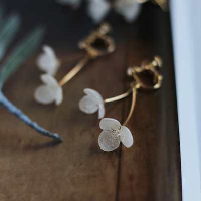hara手作一字耳钉真花吊坠耳饰品