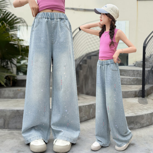 女童牛仔阔腿裤夏季冰丝直筒裤薄
