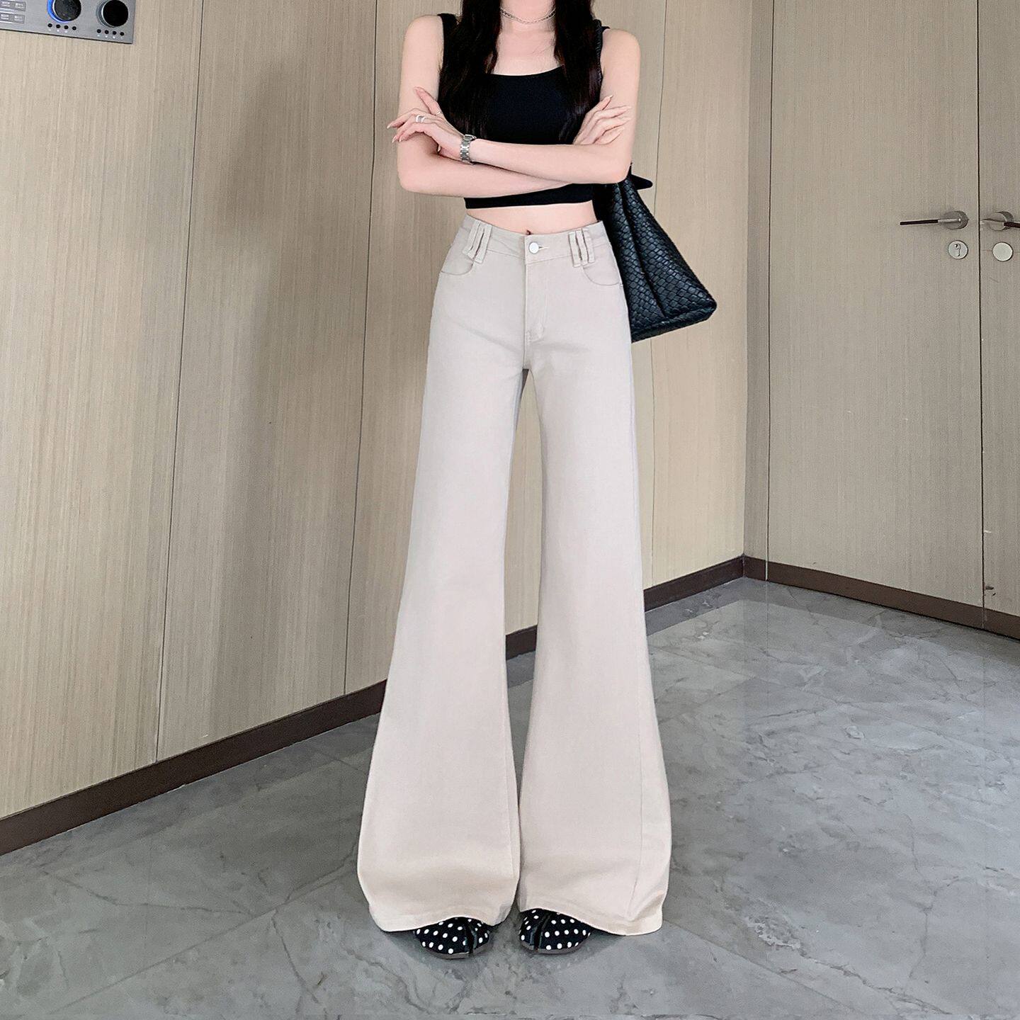 卡其色牛仔微喇裤女秋冬2026新款不贴腿马蹄阔腿美式直筒喇叭裤子