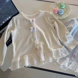 女童春秋季新款打底衫儿童纯棉修身花边上衣宝宝单穿可爱T恤长袖