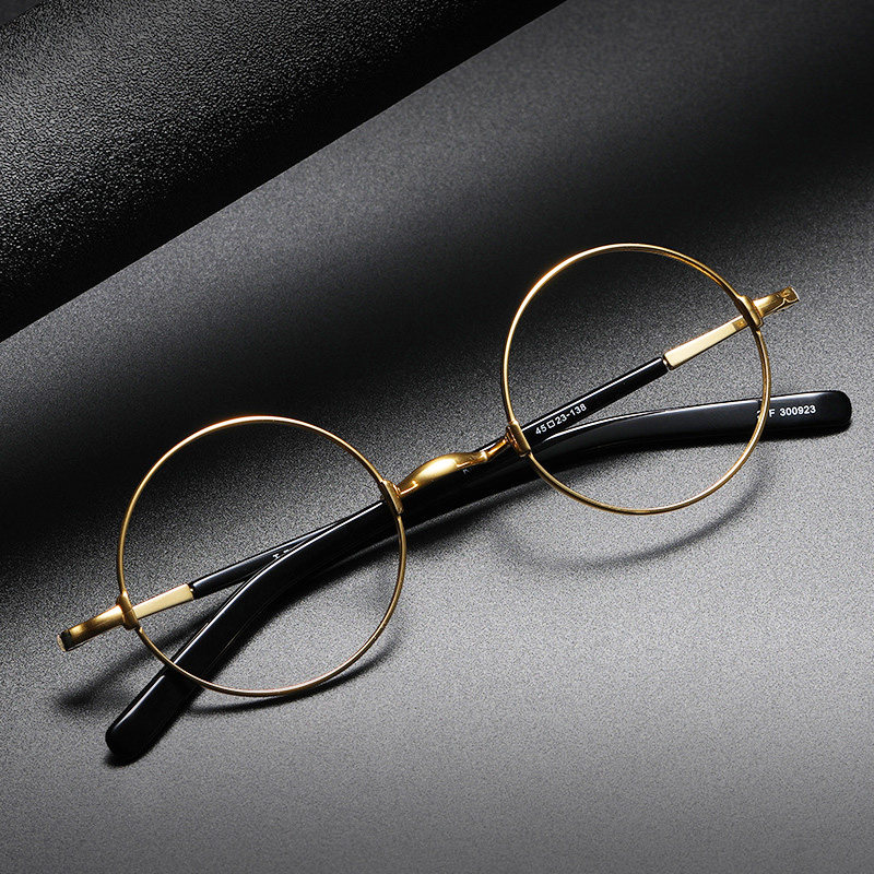 复古无鼻托圆眼镜手作圆框纯钛板材男女配近视眼镜散光平光防蓝光
