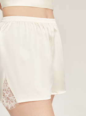 真丝打底安全裤可外穿防走光女士夏季平角桑蚕丝白色蕾丝家居睡裤