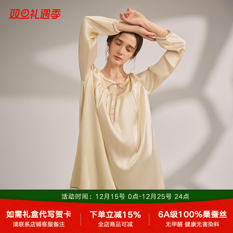 19姆米重磅宽松宫廷风真丝睡衣女