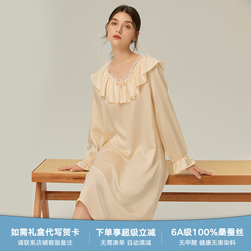 19姆米重磅真丝睡裙100%桑蚕丝睡衣女法式复古宽松2025年夏季新款