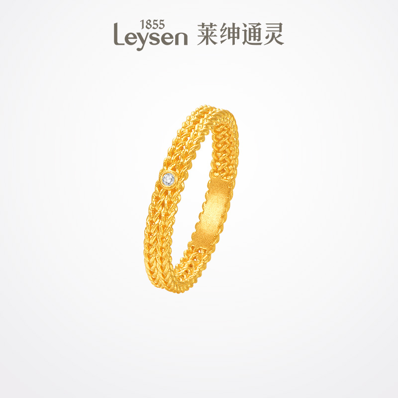 【新品】莱绅通灵流光系列 古法黄金足金999钻石戒指编织戒指