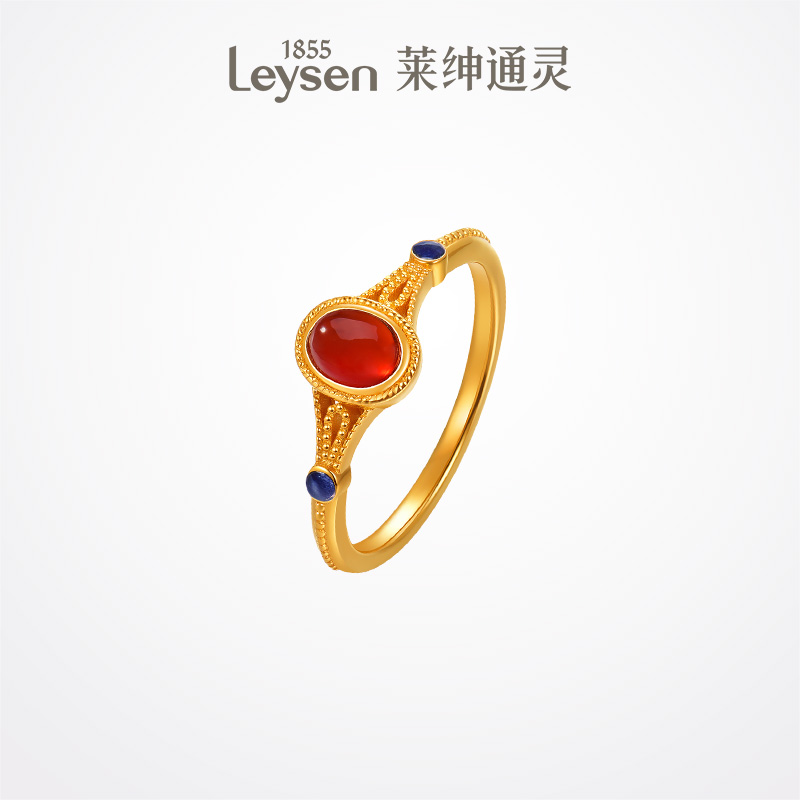 莱绅通灵 新经典系列锦绣芳华 5G黄金足金999珐琅红玛瑙国风戒指