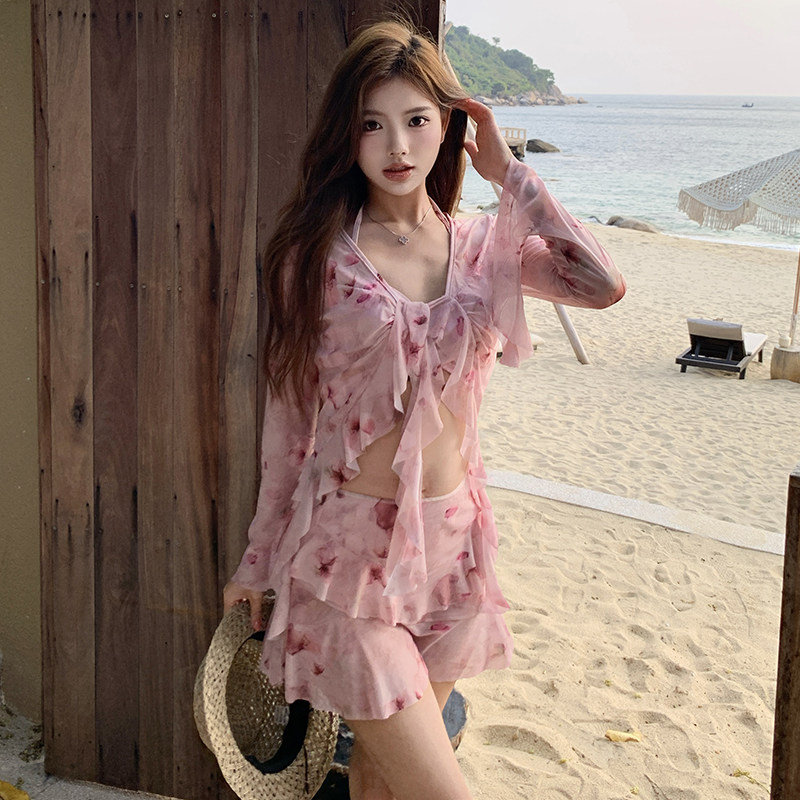 分体泳衣女四件套2026新款成人高级感长袖绝美性感海边度假游泳衣