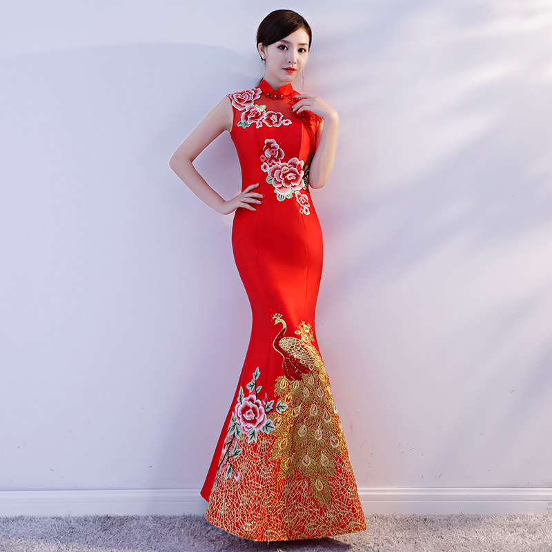 2023新款鱼尾敬酒服新娘红色中式旗袍中国风结婚礼服女回门服显瘦