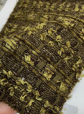 小香风布料 高定系列 复古绿色羊绒羊毛 编织混纺粗花呢服装面料