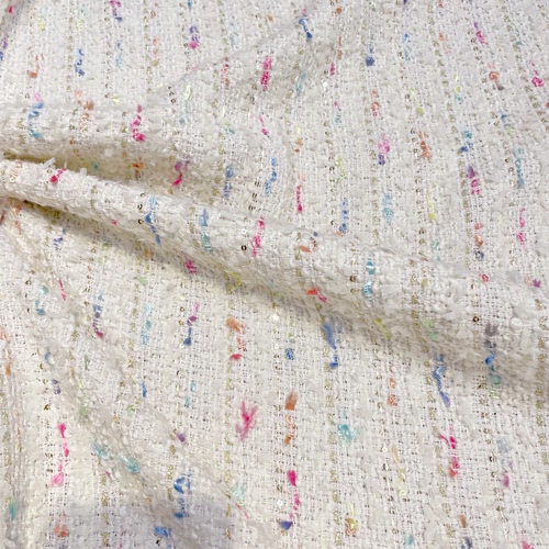 小香风布料 新品 米白彩色编织混纺粗花呢服装面料