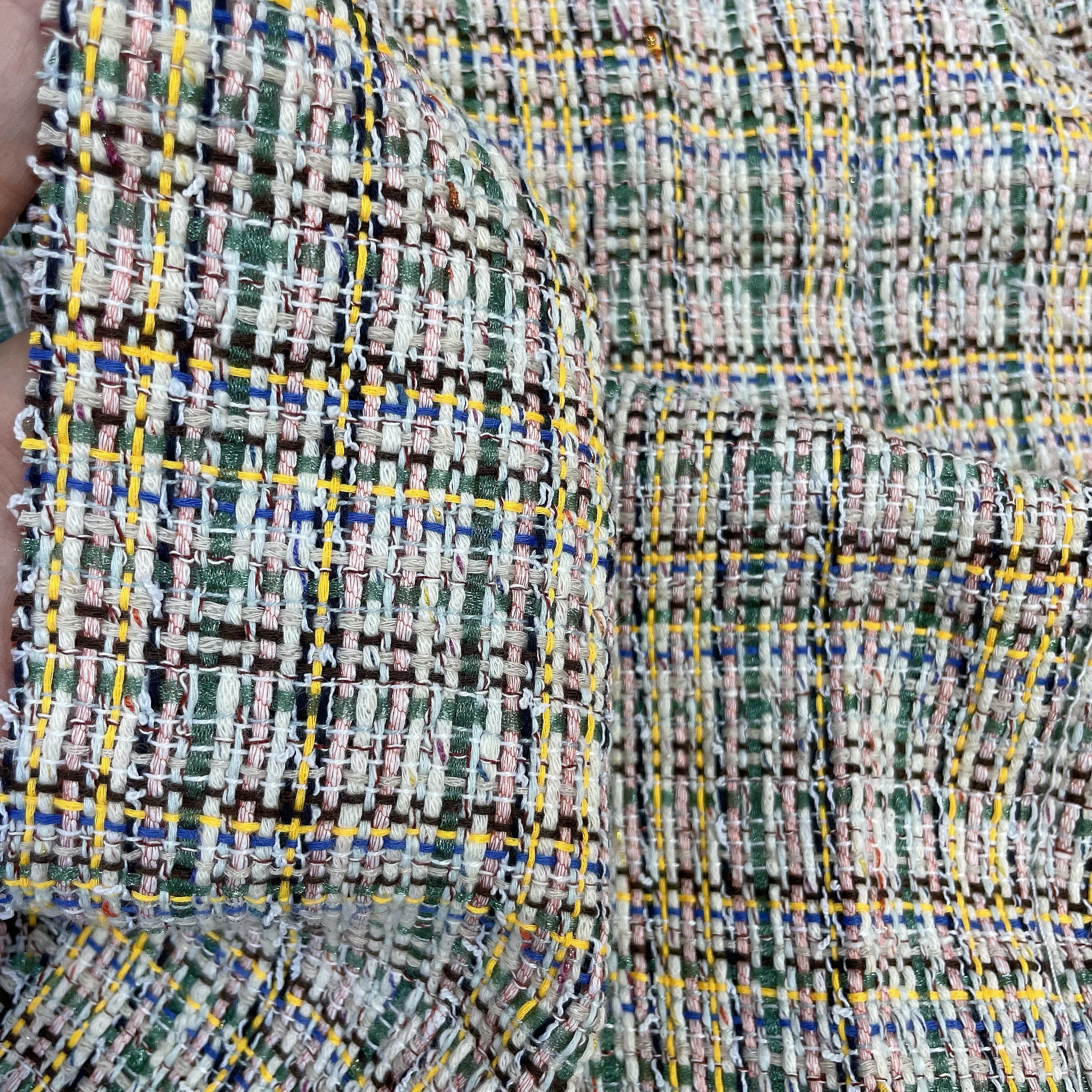 小香风布料 C家同款 彩色 羊毛手工编织编织粗花呢服装面料