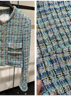 春夏新品 香奶奶同款 绿色外套连衣裙马甲面料
