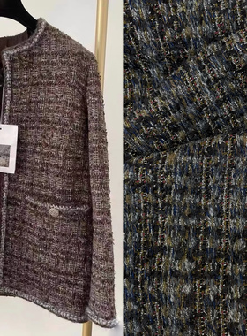 小香风布料 香奶奶同款 黑灰色金丝编织混纺粗花呢服装面料