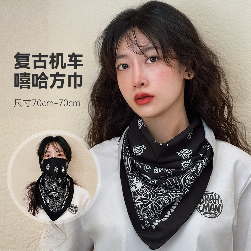 复古机车嘻哈防风方巾大尺寸四方巾三角巾时尚百搭护颈围巾围脖套