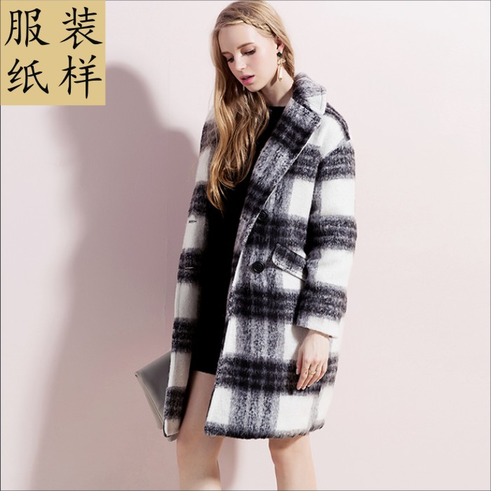 女装条纹格呢子宽松大衣纸样1比1制版 工厂原版排料裁剪缝纫模板