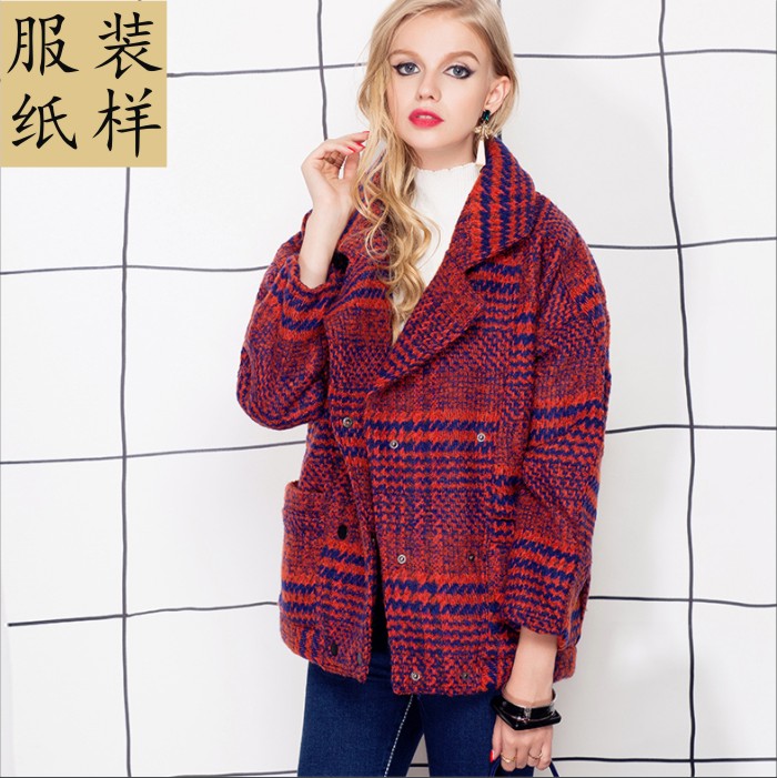 女装宽松型呢子大衣翻领外套样板DIY缝纫衣服排版裁剪缝纫模板图