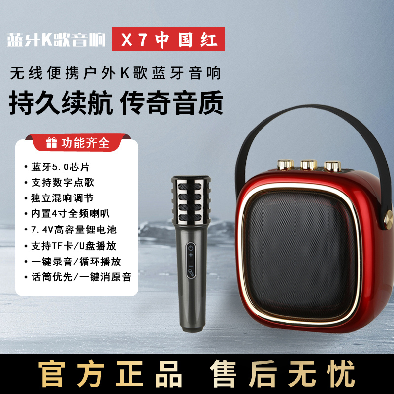 新款爱华露营家庭唱歌神器音箱单面双话筒超长待机蓝牙插卡U低音