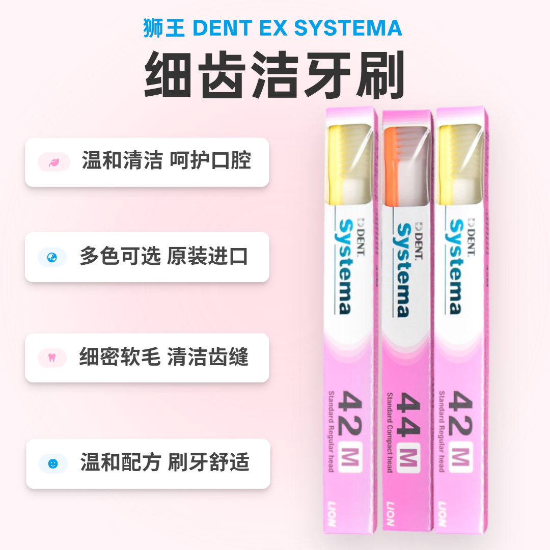 日本DENT狮王DENT EX SYSTEMA细齿洁细毛小头小头牙刷42M44M