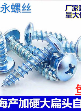 加硬蓝白镀锌大扁头螺丝圆头自攻十字螺钉木牙自攻螺丝钉M3 M4 M5