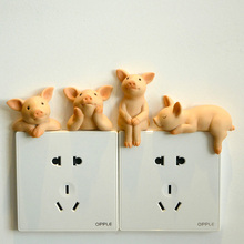 创意小猪开关贴墙贴3d立体动物摆设客厅房间卧室家用插座树脂装 饰