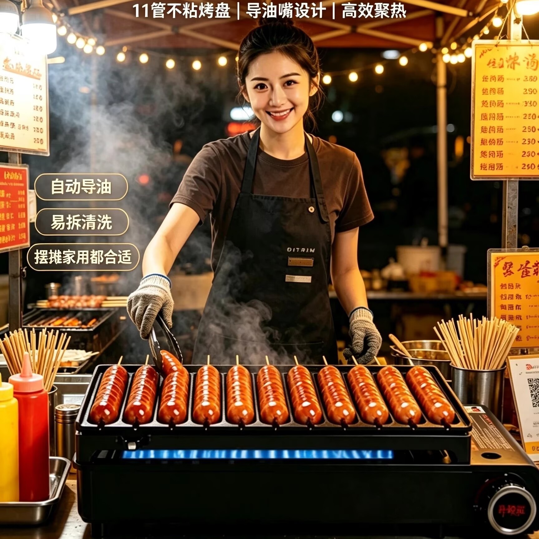 烤肠机夜市摆摊脆皮烤肠盘烤香肠机卡式炉烤肠机路边摊淀粉肠烤机