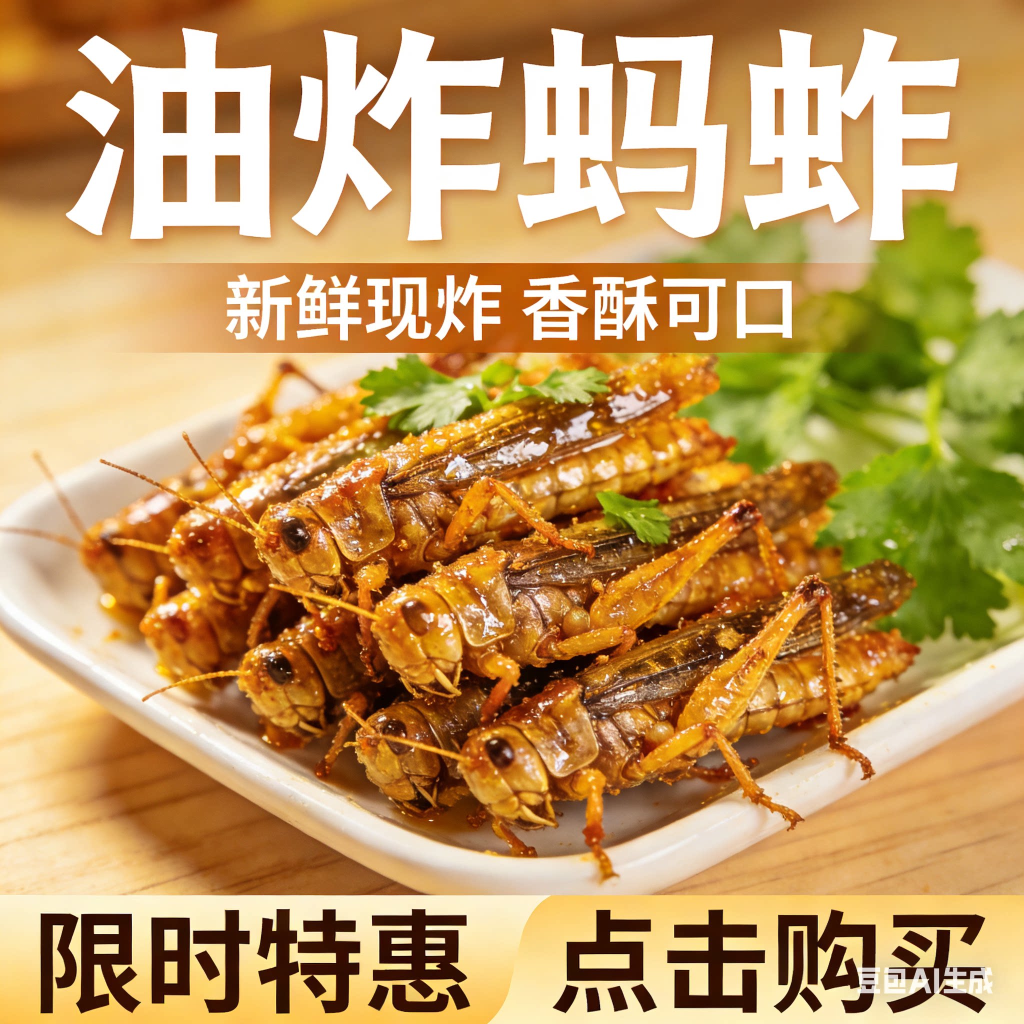 餐厅同款2盘量【去内脏】香酥蚂蚱油炸即食蝗虫昆虫子蚱蜢小吃