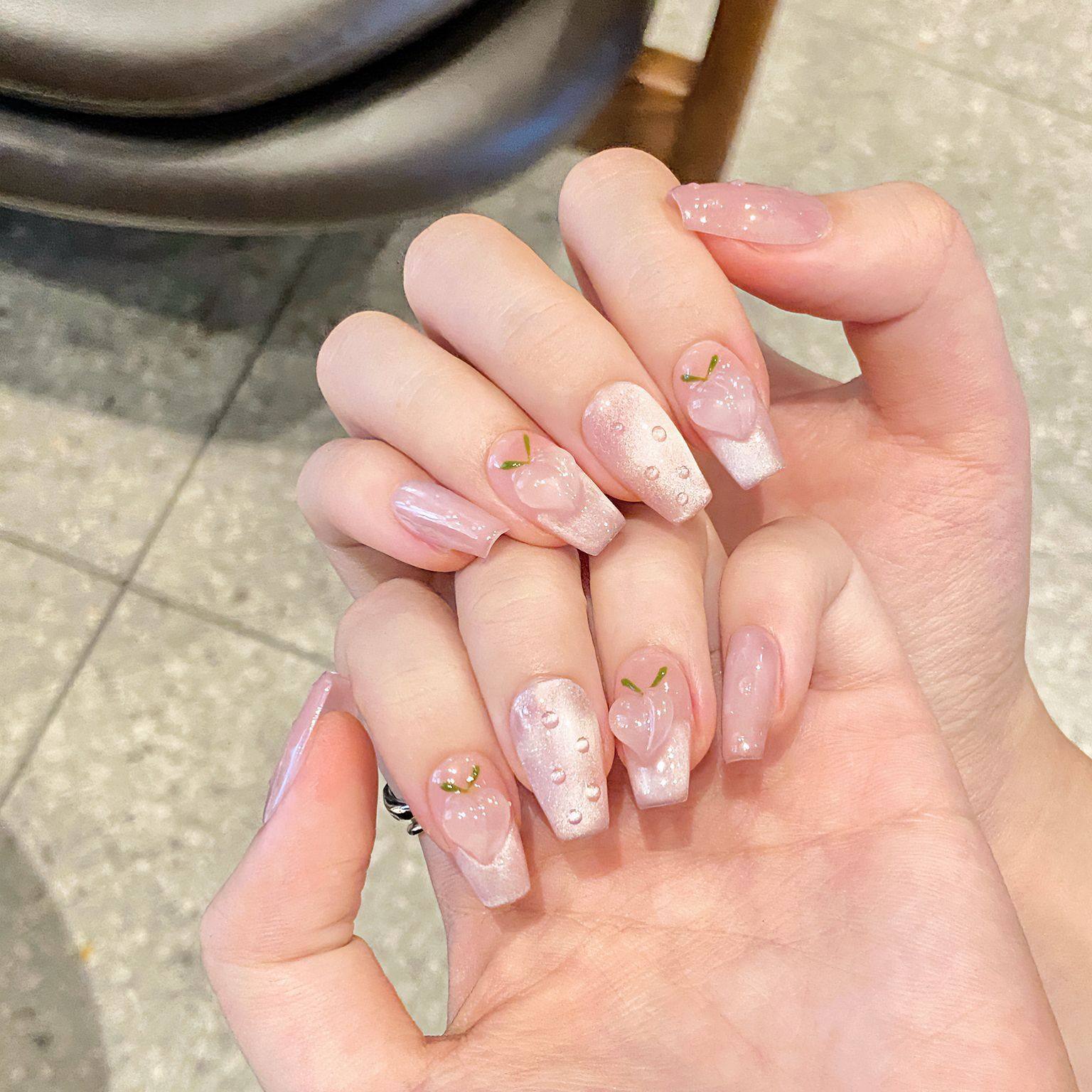 冰透水蜜桃纯手工穿戴甲纯欲腮红少女粉短款显白可拆卸穿戴式美甲,彩妆/香水/美妆工具,穿戴甲/甲片,淘宝优惠券,粉丝福利购,淘宝优惠卷