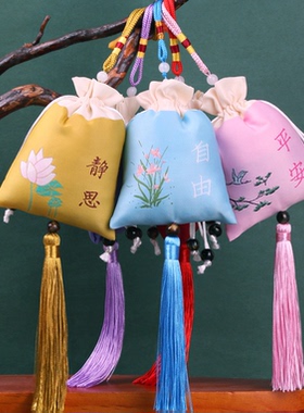 端午香包香囊空袋子礼品袋中草药店定制做logo刺绣香袋古风荷花包