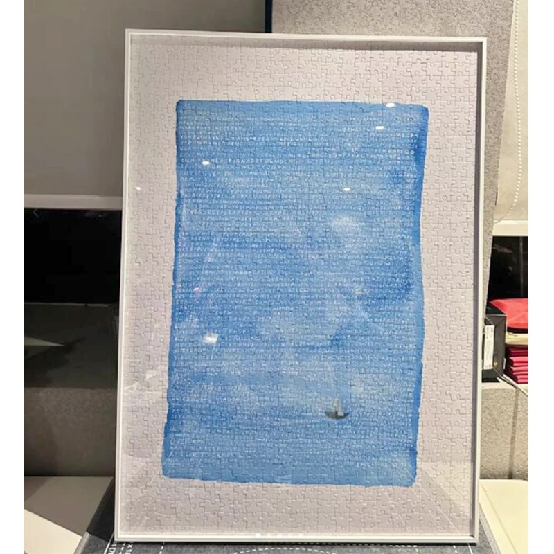 藏了很久的蓝拼图框挂墙1000片50*70cm实木相框金属相框拼图裱框
