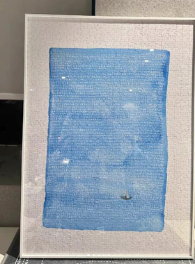 藏了很久的蓝拼图框挂墙1000片50*70cm实木相框金属相框拼图裱框