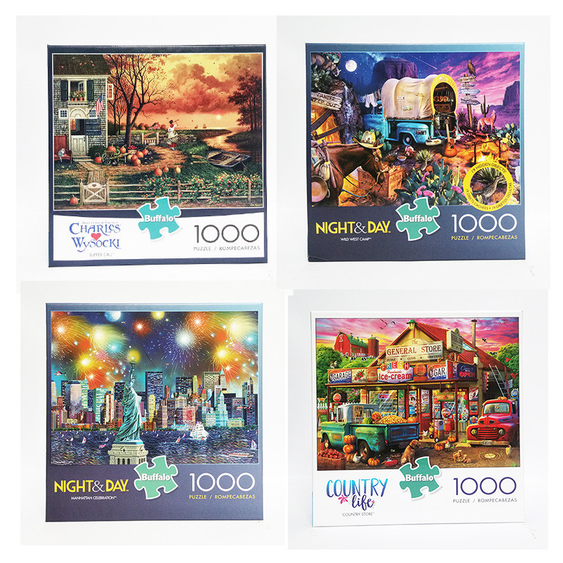 现货包邮 美国buffalo进口成人益智拼图1000片实木相框减压玩具